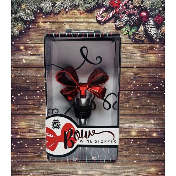 Red Christmas Bow Bottle Stopper Wine Wild Eye Design Stocking Stuffer - Picture 4 of 4